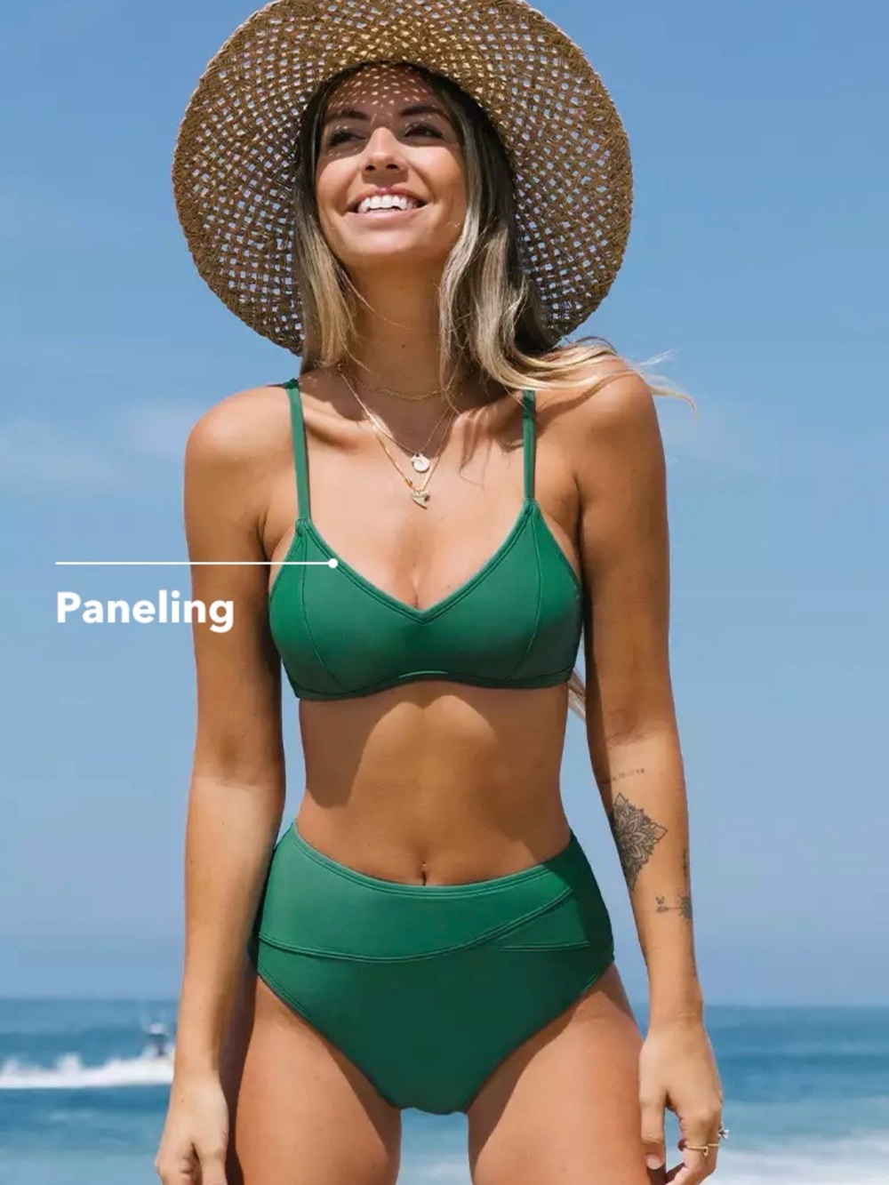 Cupshe Emerald Green Panel High-Waist Bikini